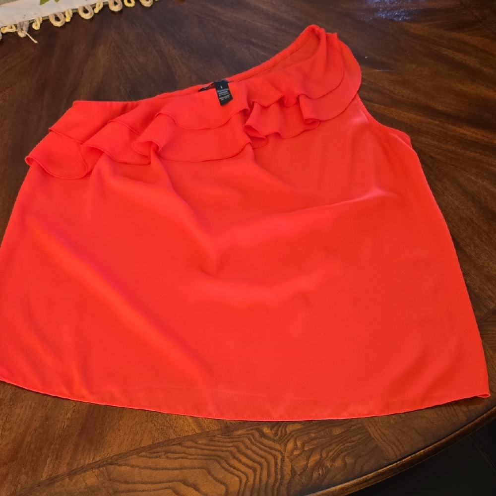 Inc One-Shoulder Ruffle Top in Red Size Large Excellent Condition